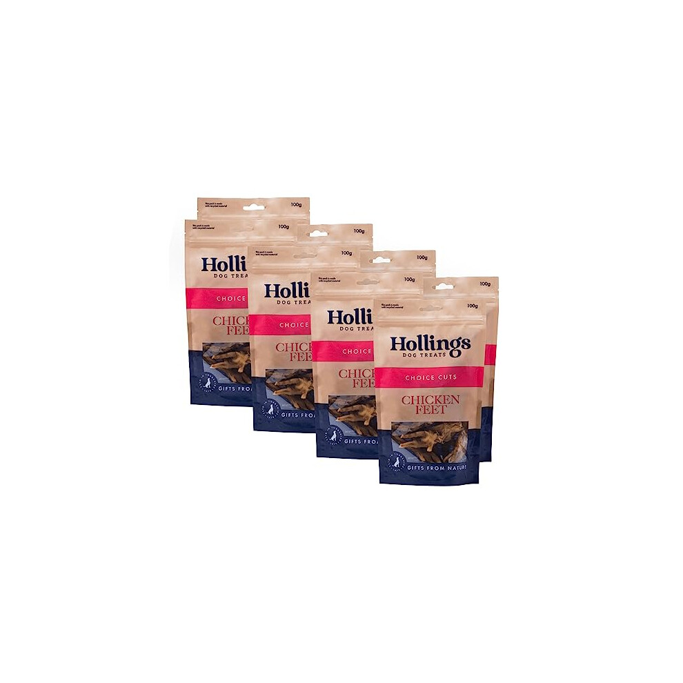 Hollings Chicken Feet Dog Treats, 100% Natural & Crunchy Treats for Adult Dogs, Grain Free & High in Protein 100g (Pack of 8)