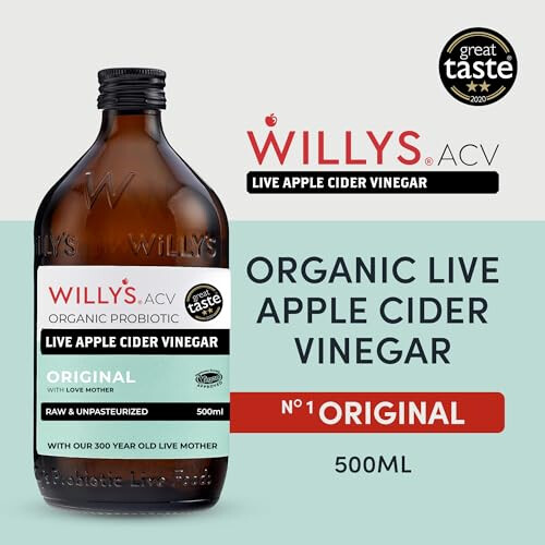 WILLY'S Apple Cider Vinegar 500ml, Live Mother 1