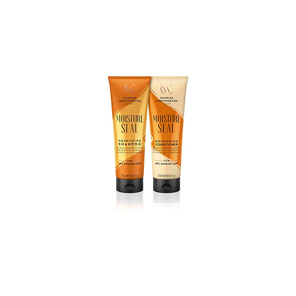 Charles Worthington Moisture Seal Duo, Shampoo And Conditioner Set, Haircare Routine For Moisture And Hydration, For Dry Hair, 2 X 250 Ml