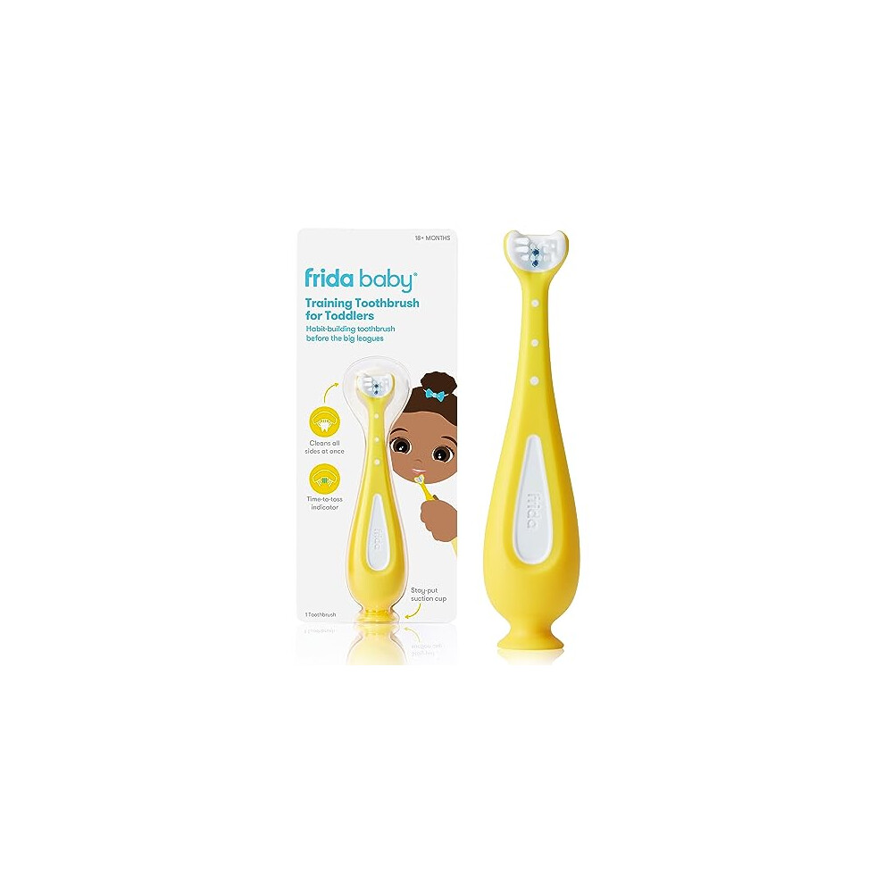 Training Toothbrush, 18-24 Months, Easy-Grip Handle, Triple Angle Bristles, Soft Toothbrush Bristles, Stay-Put Suction Cup Frida Baby
