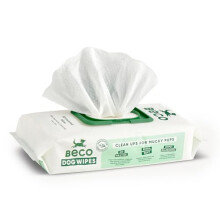Beco Bamboo Dog Wipes - Plastic Free, Unscented, For Paws, Body and Bum, 80 Plant-Based Grooming Wipes
