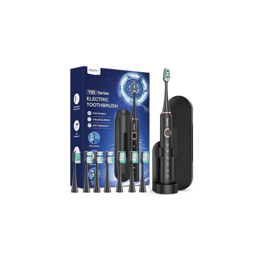 Yteath Pro Sonic Electric Toothbrush 8 Heads 90 Days Battery 5 Modes