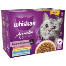 WHISKAS Cat Pouches Aromatic Fusion in Gravy 4x 12x85g – Tasty Wet Cat Food with Mixed Flavors in Gravy