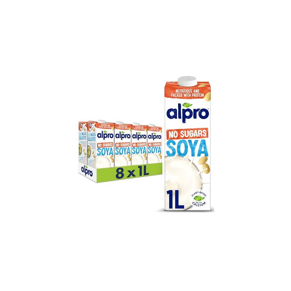 Alpro Soya No Sugars Plant-Based Long Life Drink, Vegan & Dairy Free, 1L (Pack Of 8)