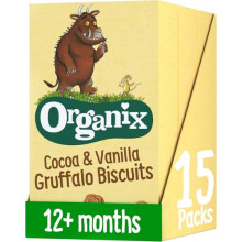 Organix Cocoa & Vanilla Gruffalo Biscuits, Organic Toddler Snacks, 12+ Months, Multipack, 5 x 20 g Bags Per Box (3 Boxes Total)