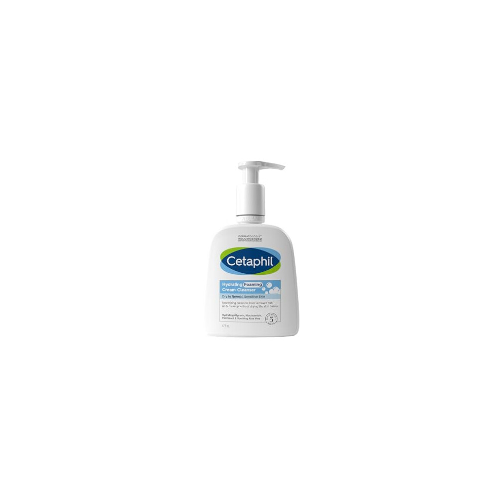 Cetaphil Hydrating Foaming Cream Cleanser and Makeup Remover, 473ml, Face Wash with Niacinamide for Normal, Dry or Sensitive Skin, Vegan-Friendly