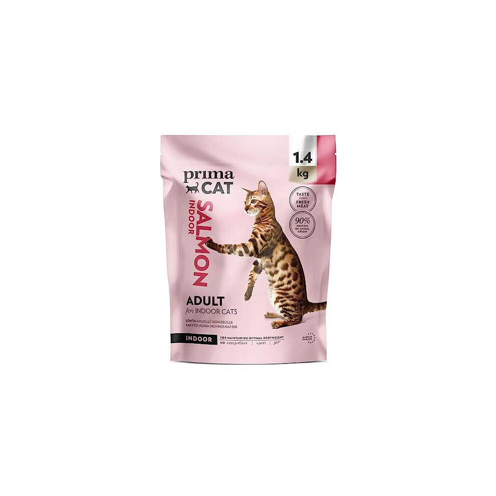 PrimaCat - Complete Dry Salmon Flavoured Cat Food, Indoor Adult Cat Food, 1.4kg