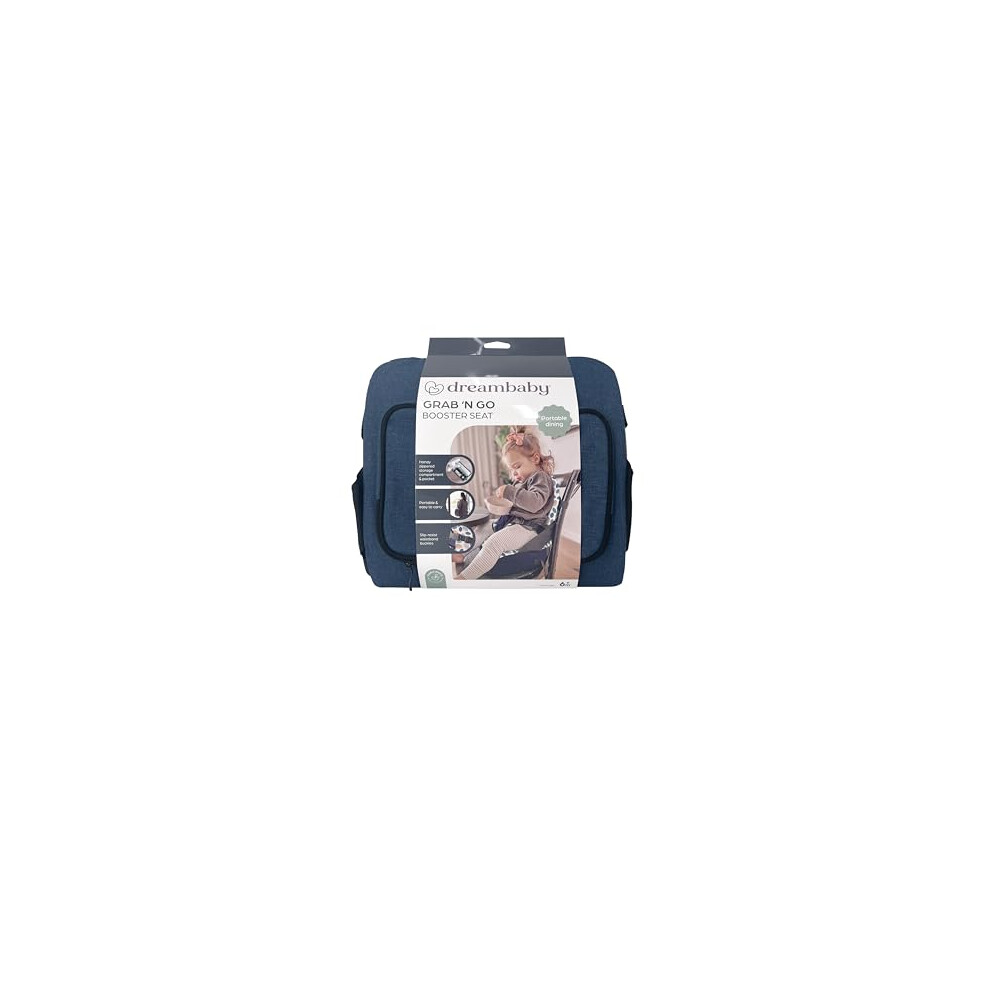 Dreambaby On-The-Go Kids Booster Seat, Storage Compartments, Navy Blue