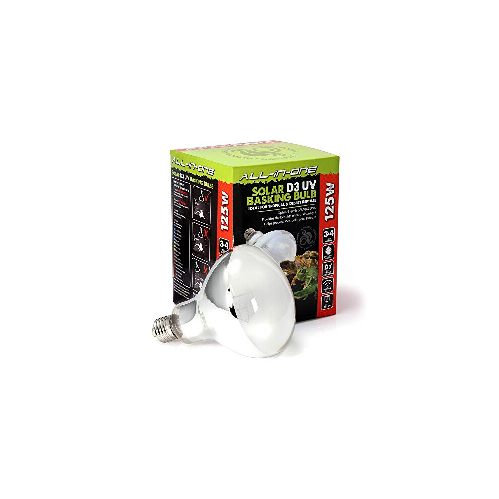 Komodo Solar D3 UV Basking Bulb Heat and Light Bulb for Desert & Tropical Reptile Habitats, Terrarium & Vivarium Lighting 125W