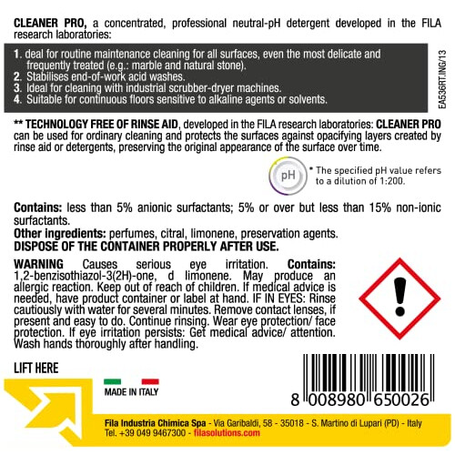 FILA CLEANER PRO, Concentrated Neutral Detergent, 1L 2