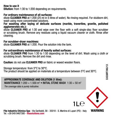 FILA CLEANER PRO, Concentrated Neutral Detergent, 1L 1