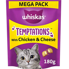 WHISKAS Temptations Cat Treats, Chicken and Cheese, 4 x 180g