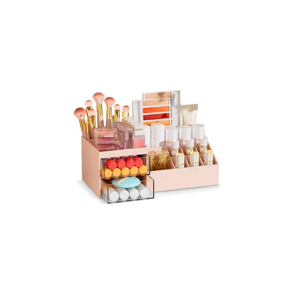 Subsky Makeup Organiser With Drawers, Make Up Storage Cosmetic Dressing Table Organiser Makeup Box With Drawerds For Dresser, Bedroom, Bathroom (Pink) Pink