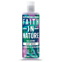 Faith In Nature 100ml Travel Size Lavender and Geranium Body Wash, Relaxing Shower Gel, Vegan and Cruelty Free, No SLS or Parabens