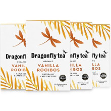 Dragonfly Organic Vanilla Rooibos Tea Bags, Pack of 4 x 40 (160 Teabags) Herbal Tea Bags, Caffeine-Free, Redbush Teabags, Biodegradable, Red Bush