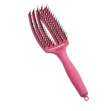 Olivia Garden Fingerbrush Care Iconic - Medium - Hot Pink - Detangling Hairbrush with Boar & Nylon Bristles for Ultimate Shine & Smooth Styling