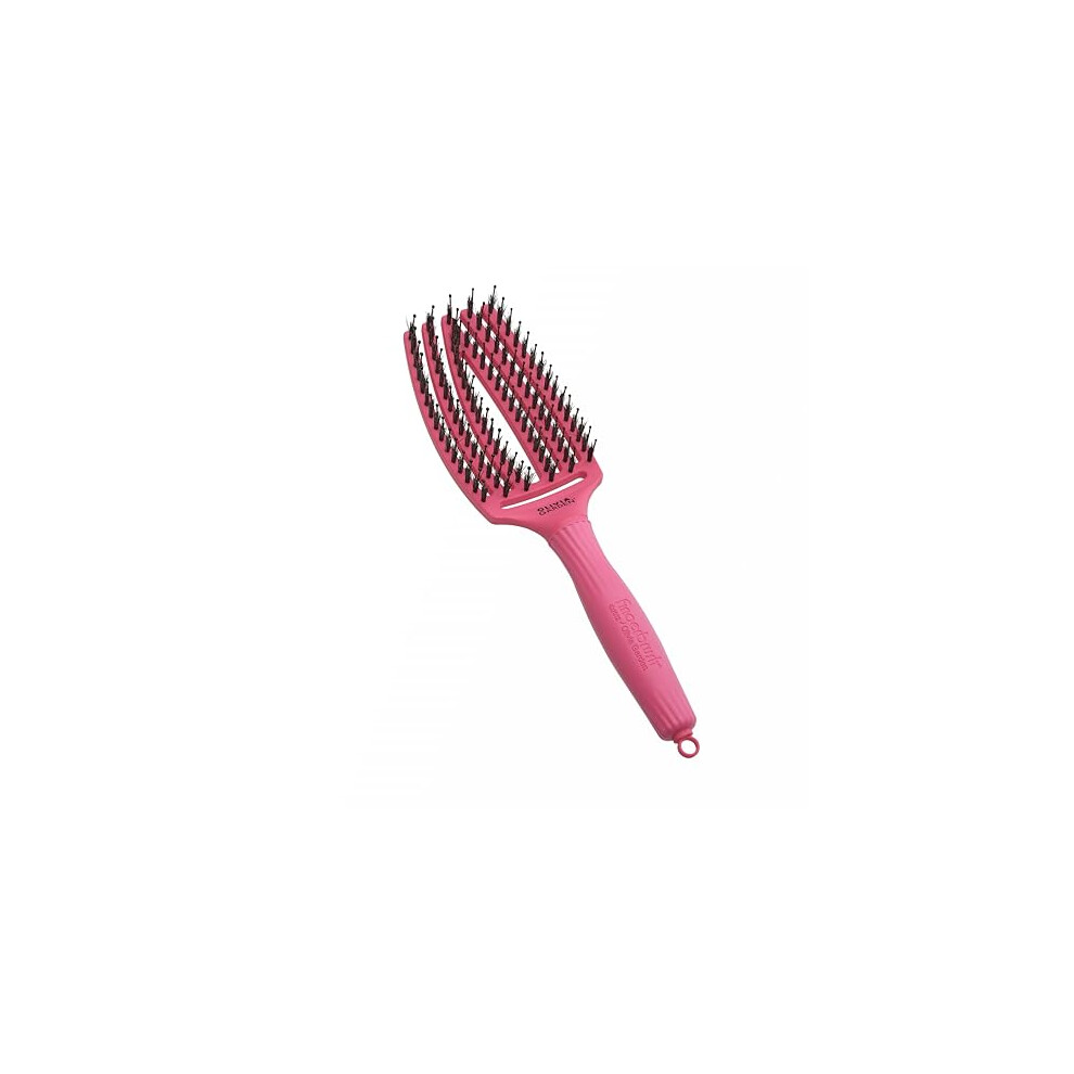 Olivia Garden Fingerbrush Care Iconic - Medium - Hot Pink - Detangling Hairbrush With Boar & Nylon Bristles For Ultimate Shine & Smooth Styling