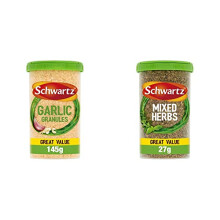 Schwartz Garlic Granules Drum, 145g & Mixed Herbs Drum, 27g