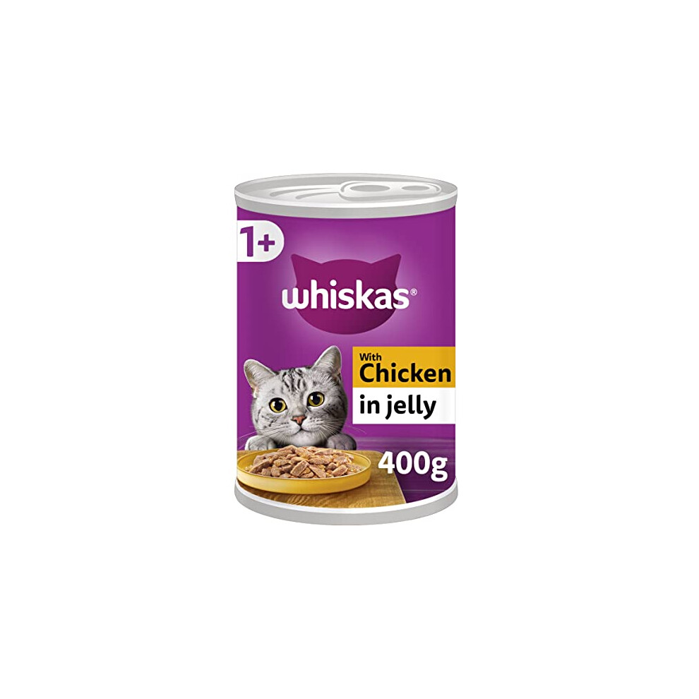 Whiskas 1+ Chicken in Jelly Pack of 12 x 400 g Cans, Adult Cat Wet Food