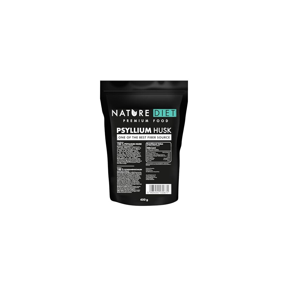 Nature Diet Psyllium Husk | 450G | High-Fibre Content | Vegan, Gluten-Free & Lactose-Free | Keto Diet & Low-Carb Baking | Ideal For Drinks & Recipes