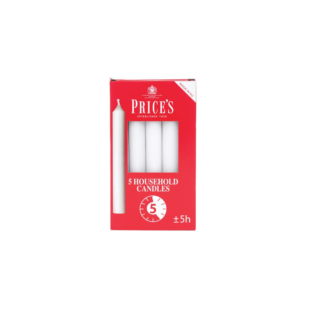 Price's - Household Candles - Pack of 5 - Unscented - 5 Hour Burn Time - Premium White Wax-image-OPC-PHFTC6F-NEW