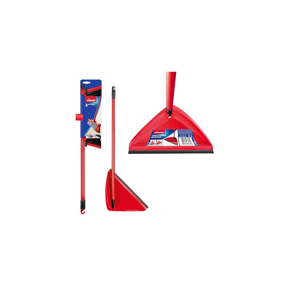 Vileda 160498 Long Handled Dustpan and Brush Set - 3 Action Broom and Dust pan with Long handle to reduce bending.