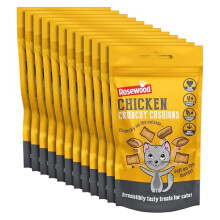 Rosewood Chicken Crunchy Cushions Cat Treats - Made with Taurine, Added Vitamins and Minerals - Healthy, Bite-Sized Cat Snacks (12 x 60g)