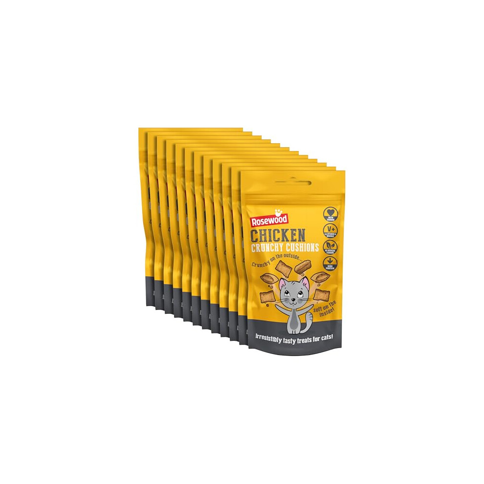 Rosewood Chicken Crunchy Cushions Cat Treats - Made with Taurine, Added Vitamins and Minerals - Healthy, Bite-Sized Cat Snacks (12 x 60g)-image-OPC-PHFTCCM-NEW