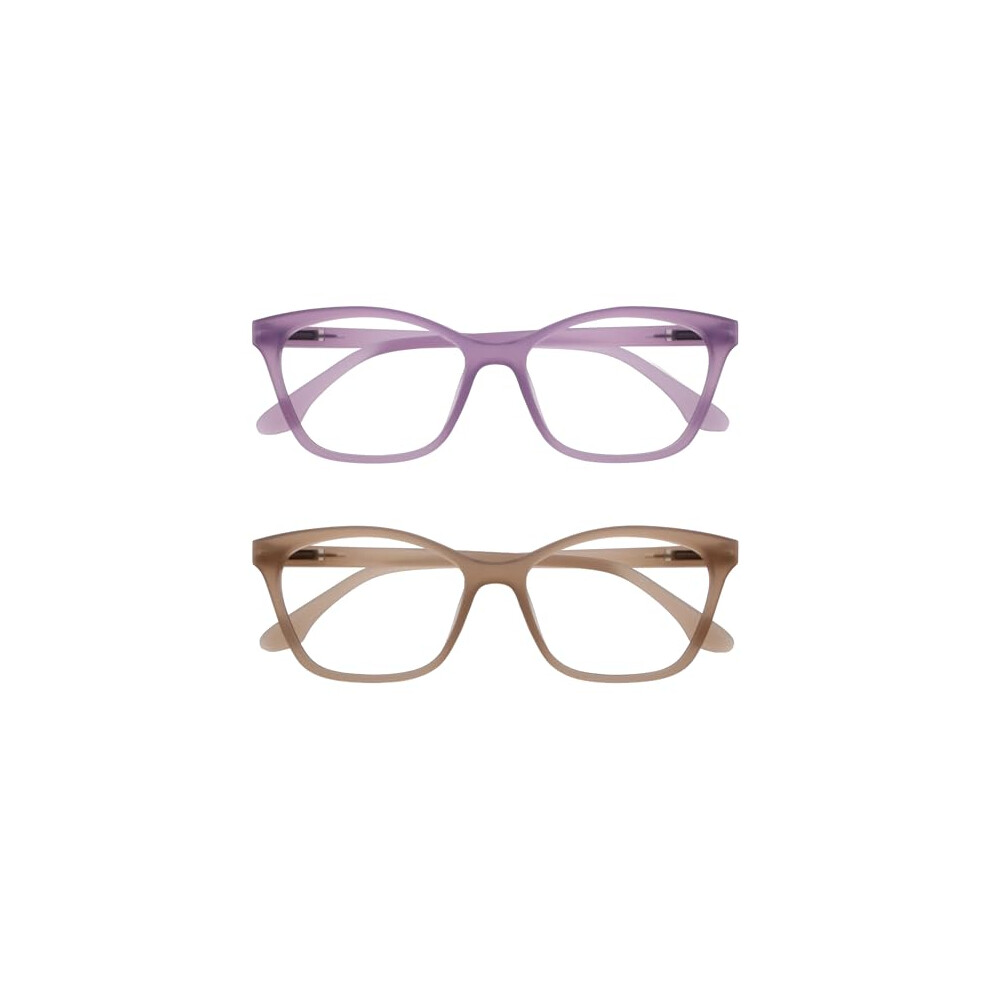 Opulize Men's Purple Kat Reading Glasses - 2-Pack - Cat-Eye Frame - Taupe - & Wo - Spring Hinges - Rr59-5U - +1.50