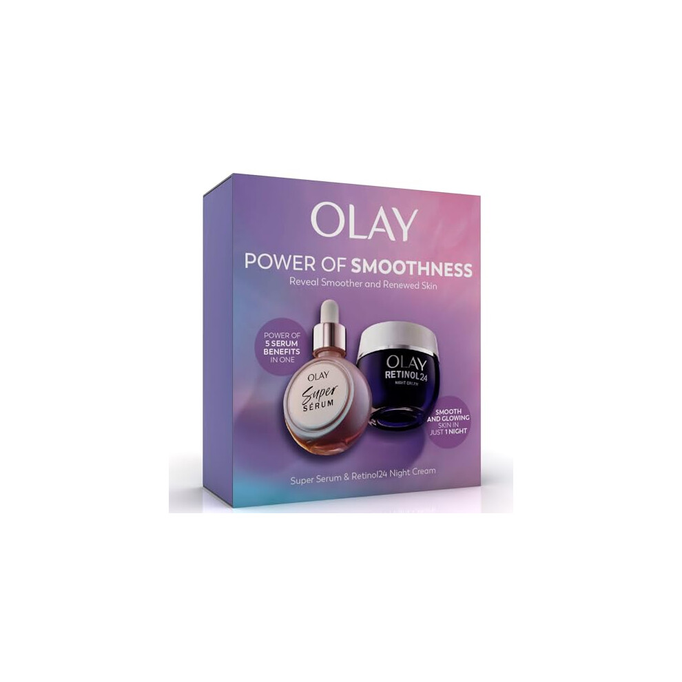 Olay Skincare Giftset: Super Serum, Vitamin C Serum for Face, with Niacinamide, Collagen Peptide 30ml + Retinol 24 Night Cream Face Moisturiser 50ml