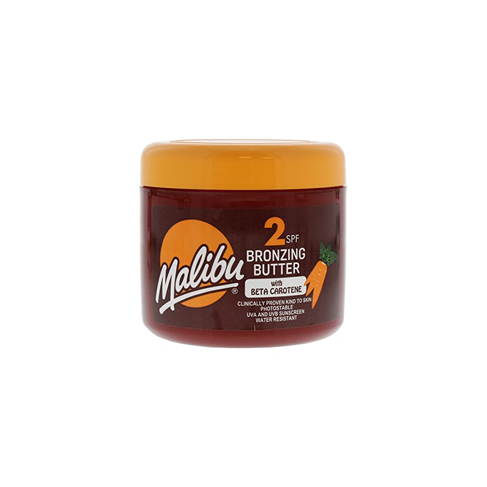 Malibu Sun SPF 2 Bronzing Fast Tanning Body Butter with Beta Carotene, Water Resistant, Tropical Coconut Fragrance, 300ml