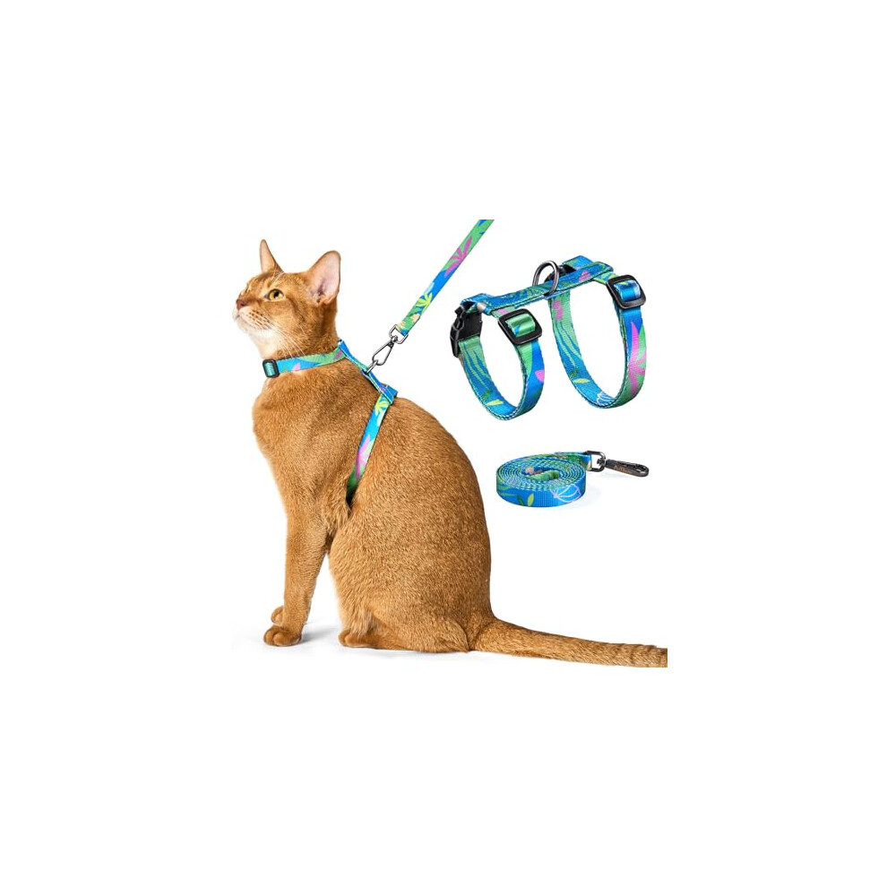 PetThem Cat Harness & Leash Set - Escape Proof, Adjustable (Hawaii Green)