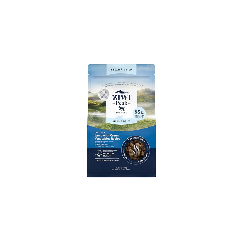 ZIWI Peak Steam & Dried Grass-fed Lamb with Green Vegetables, 800 g - High Protein, Grain Free Dog Food Dry, Raw Dog Food Alternative