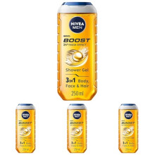 NIVEA MEN BOOST Shower Gel - Caffeine - 250 ml (Pack of 4)