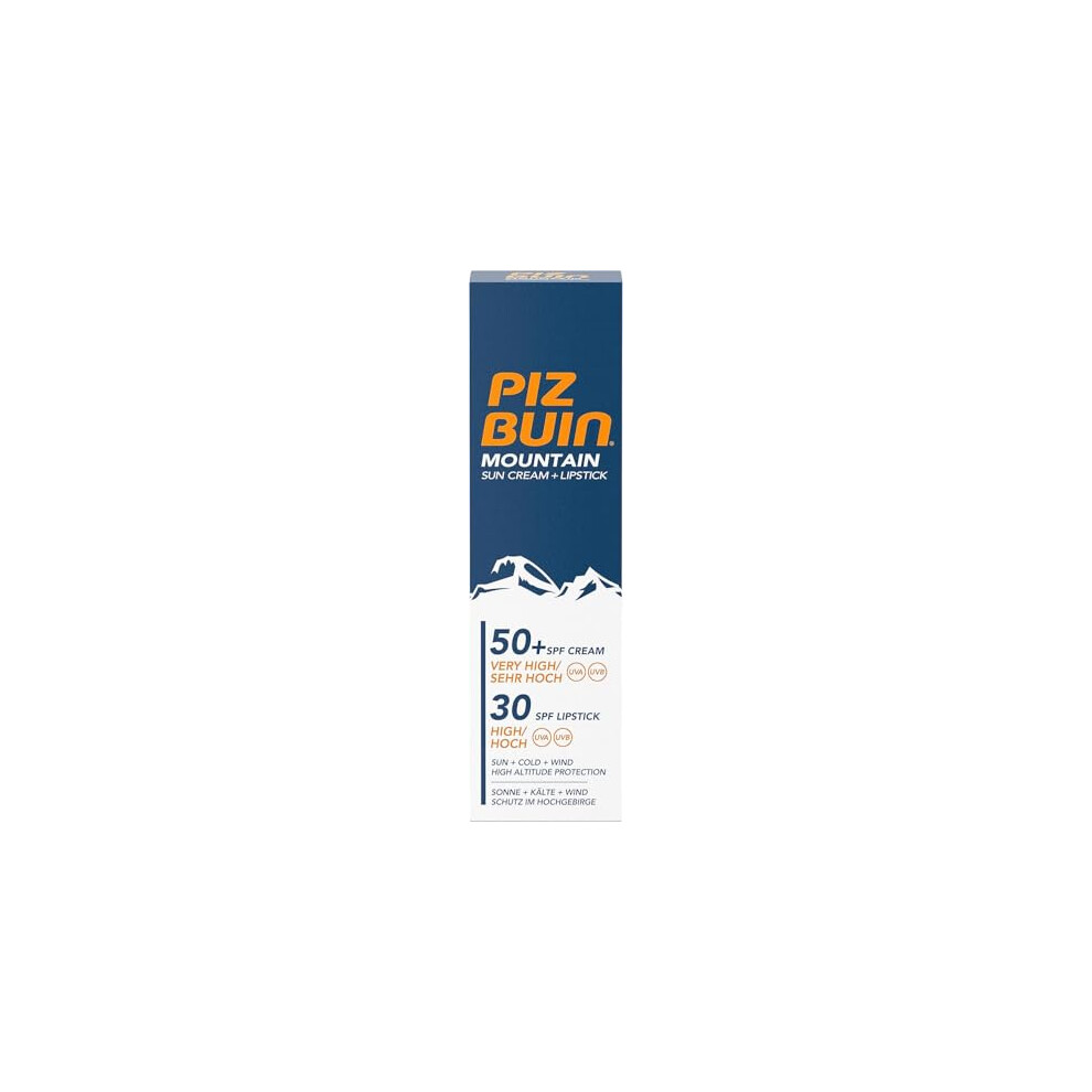 Piz Buin Mountain Face Suncream SPF 50+ and Lipstick SPF 30 2-in-1, 20ml