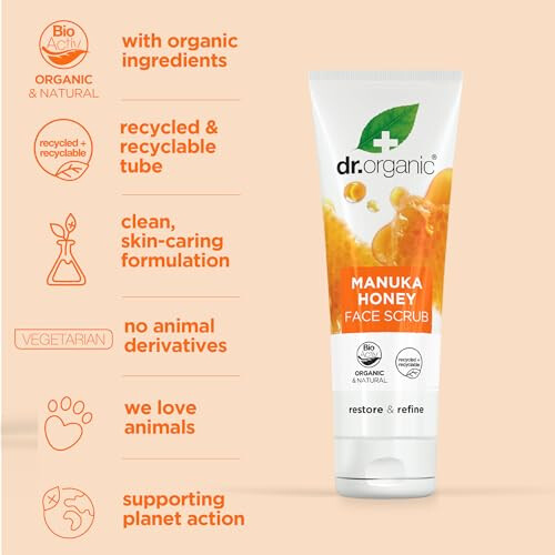 Dr Organic Manuka Honey Face Scrub, Exfoliating, 125ml 2
