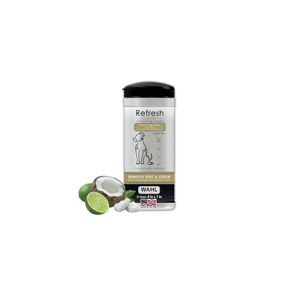 Wahl Dog Wipes, Cleaning, Coconut Lime Verbena, 50 Wipes