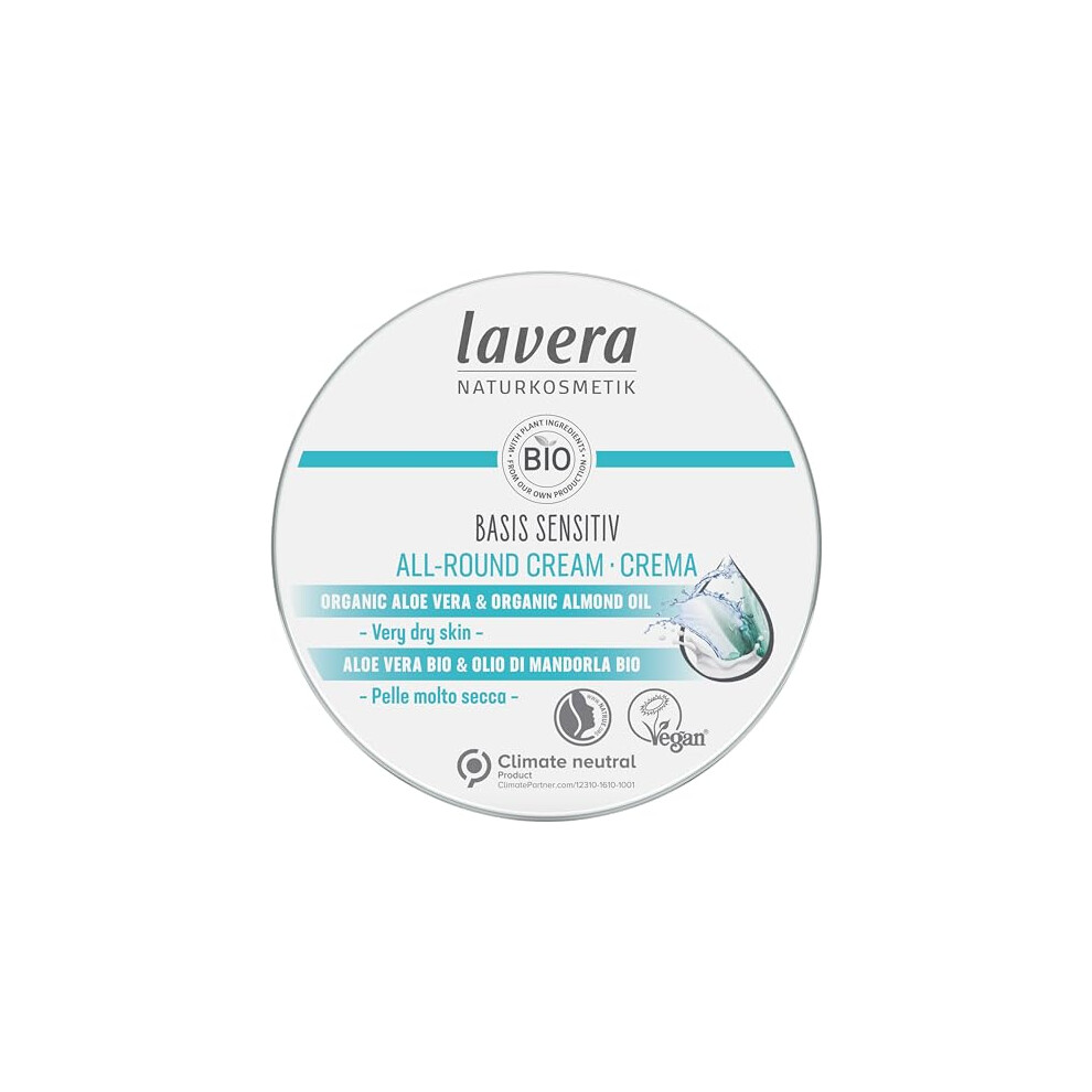 Lavera Cream/White Basis Sensitiv All-Round - Natural Cosmetics - Vegan - Organic Aloe Vera & Organic Almond Oil - Certified - 150Ml,