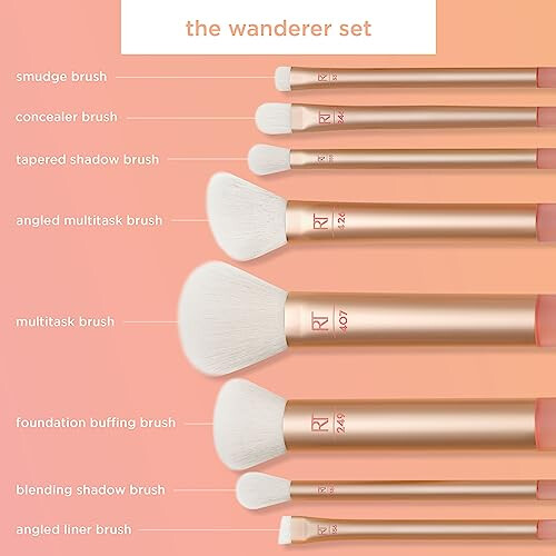 Real Techniques REAL TECHNIQUES Wanderer Brush Kit, 8 Midi Brushes, Gold 2