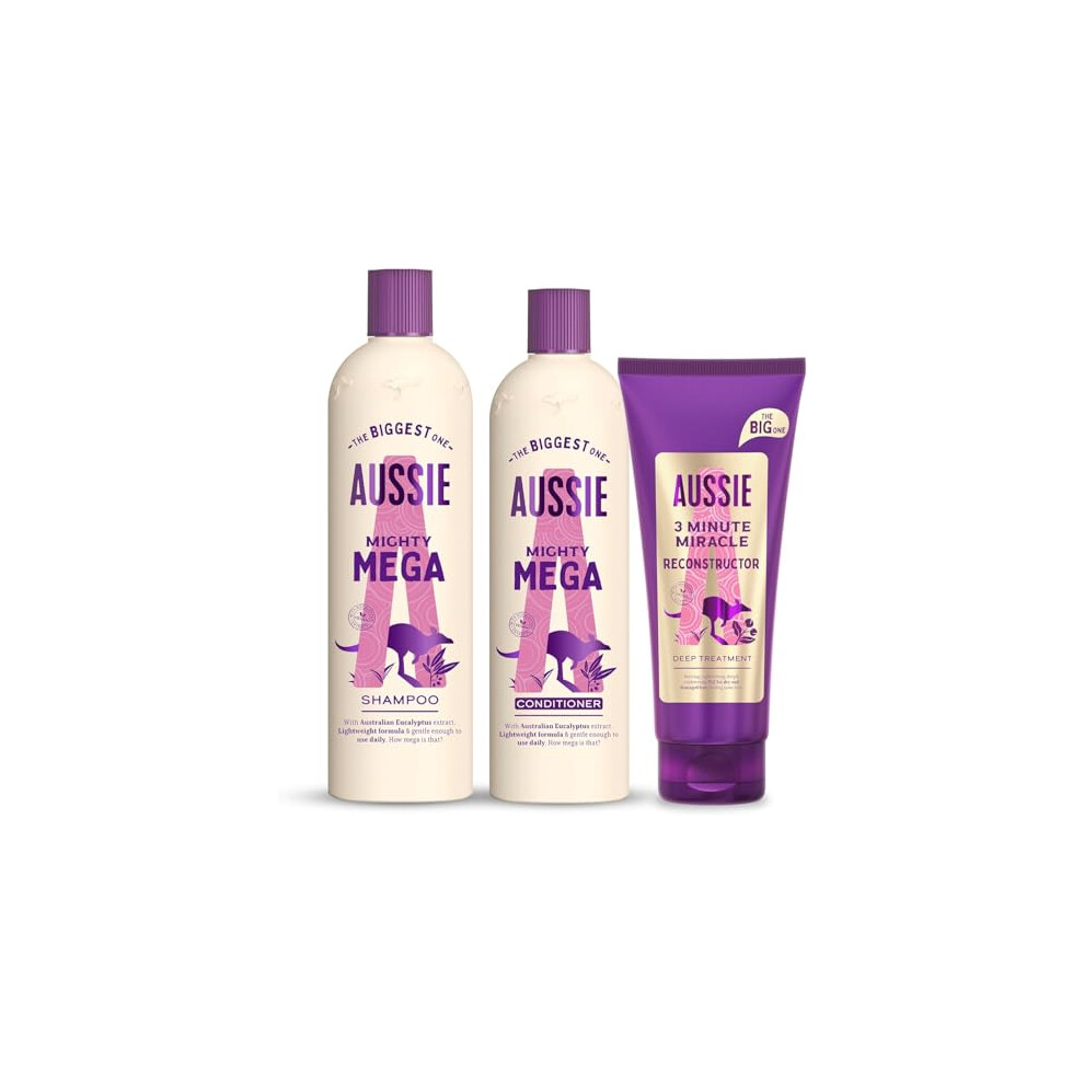 Aussie Mega Shampoo and Conditioner Set with deep treatment hair mask for Dry Damaged Hair, Vegan, Cruelty Free, Silicone Free, XL Value Packs