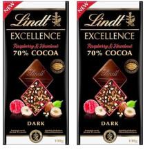 Lindt Excellence Passion Raspberry and Hazelnut Dark Chocolate Bar 100g (Pack of 2)