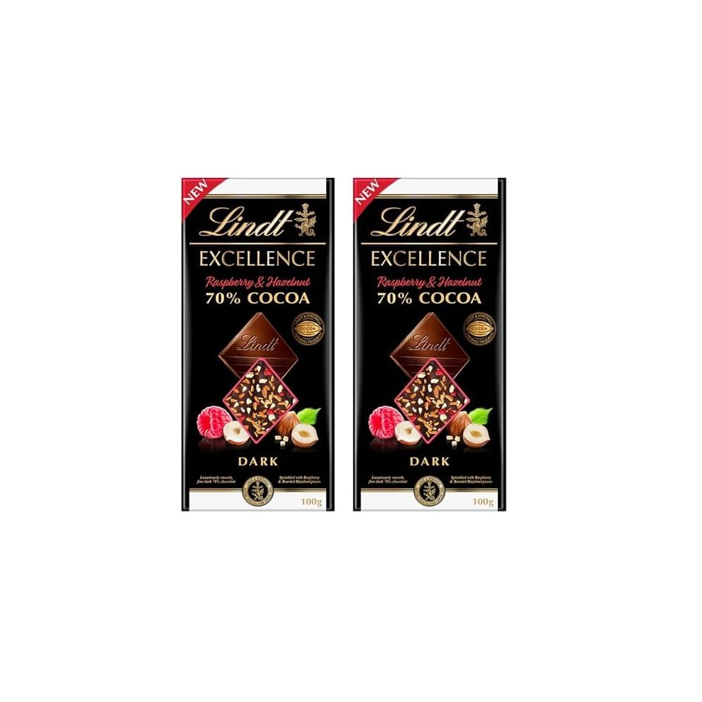 Lindt Excellence Passion Raspberry And Hazelnut Dark Chocolate Bar 100G (Pack Of 2)