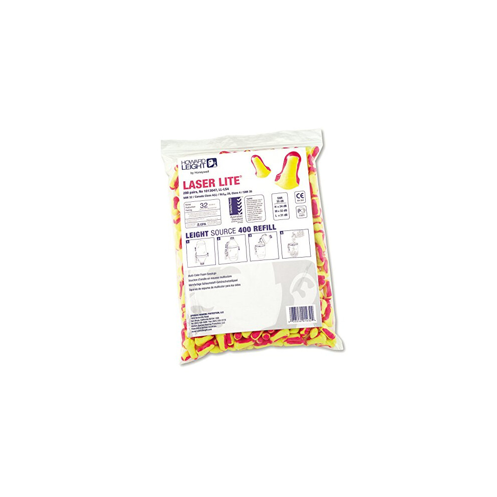 Honeywell Howard Leight By Laser-Lite Single-Use Earplug Refill Pack, Snr 35, 200 Pairs