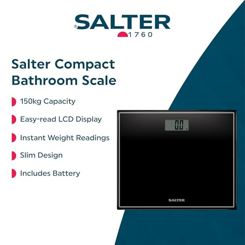 Salter Salter Compact Bathroom Scale, Digital, 150kg, Black 1