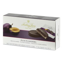 Anthon Berg Dark Chocolate Covered Marzipan Treats, Plum in Madeira, with a Delicious Jam of Fresh Fruits, 220 g Box, (Pack of 1)
