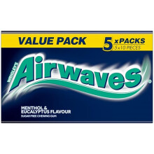 Airwaves Menthol & Eucalyptus Chewing Gum Sugar Free Multipack, 5 x 10 Pieces