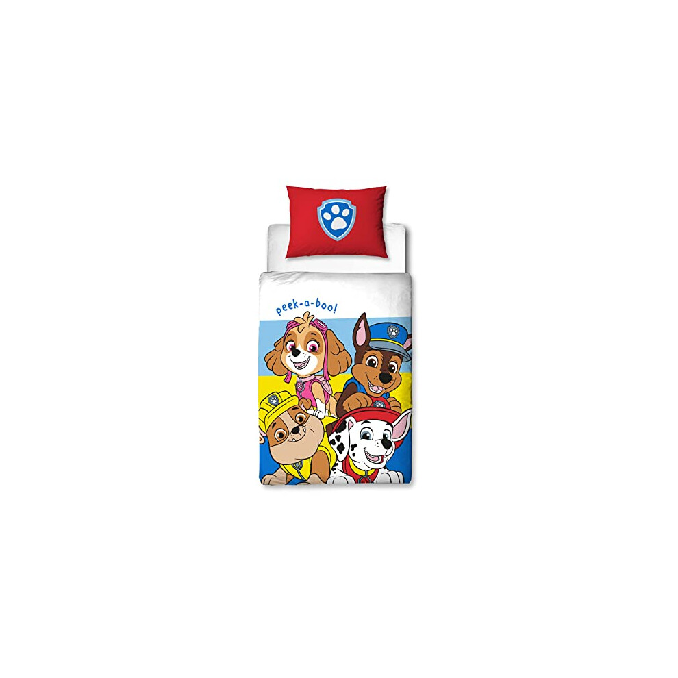 Paw Patrol Official Pupster Design Toddler Cot Bed Duvet Cover Set | Reversible 2 Sided Bedding Duvet Cover Including Matching Pillow Case, Polycotton