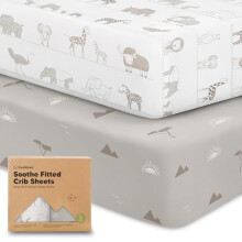 2-Pack Organic Jersey Fitted Sheets for Boys & Girls - Unisex Cot Sheets, Neutral, Savannah