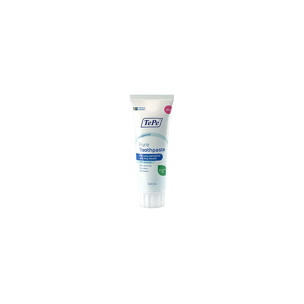 Tepe Pure Toothpaste, Unflavoured, Very Gentle Everyday Fluoride Toothpaste For Very Sensitive Gums And Dry Mouth, Age-Appropriate Fluoride Level