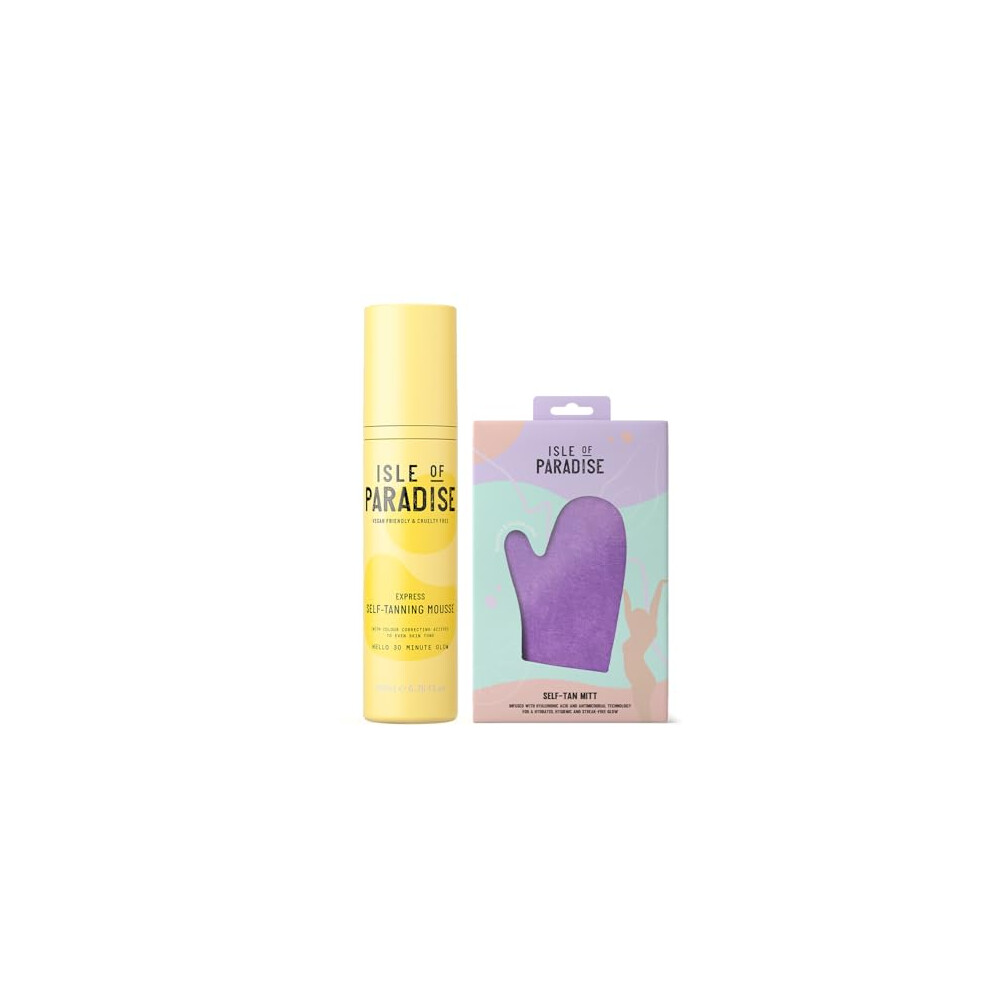 Isle of Paradise Express Self-Tanning Mousse 200ml + Isle of Paradise Hyaluronic Infused Double Sided Self-Tan Applicator Mitt